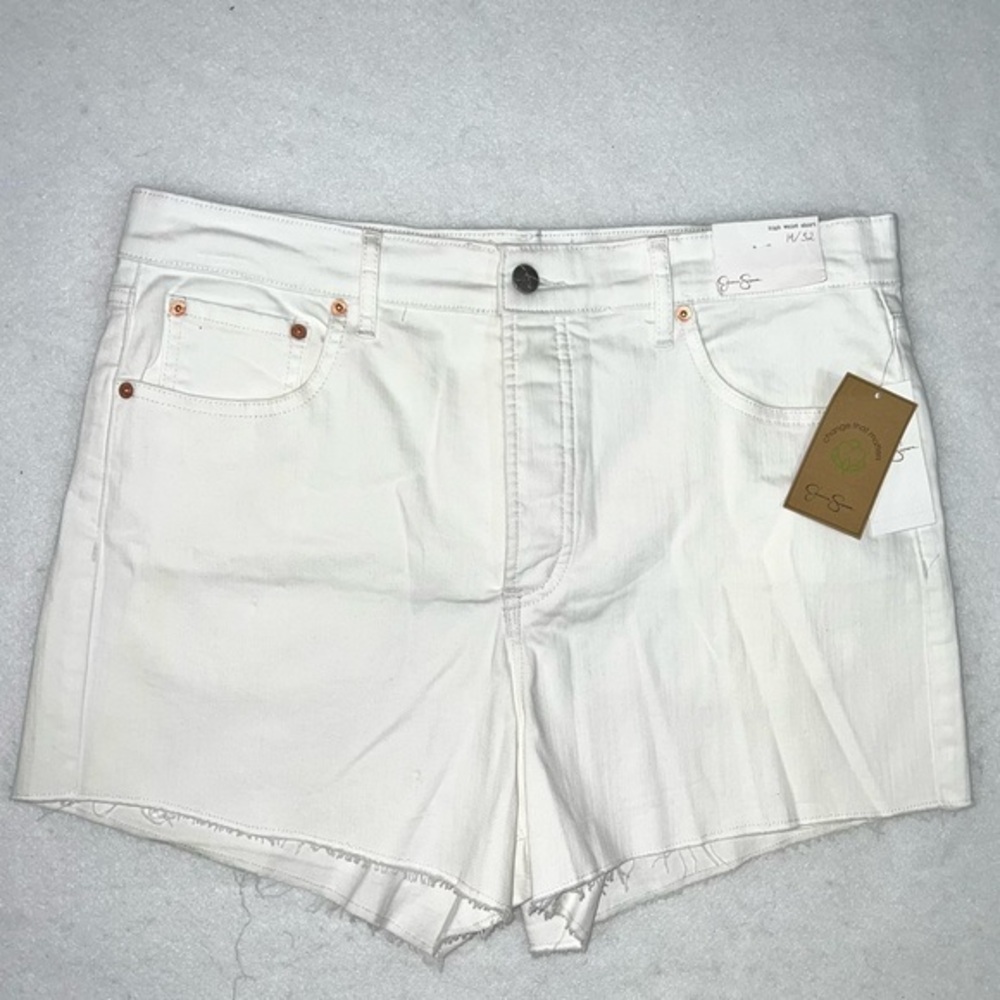 Jessica Simpson sz 14 white frayed hem high waist 5 pocket button fly Jean short